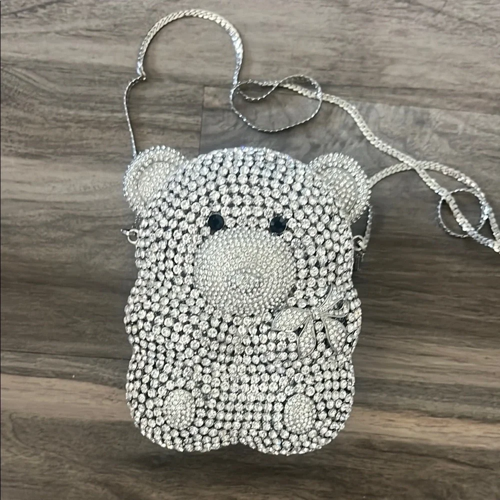 Girls' Silver Crystal Teddy Bear Crossbody Bag - Kids Accessories